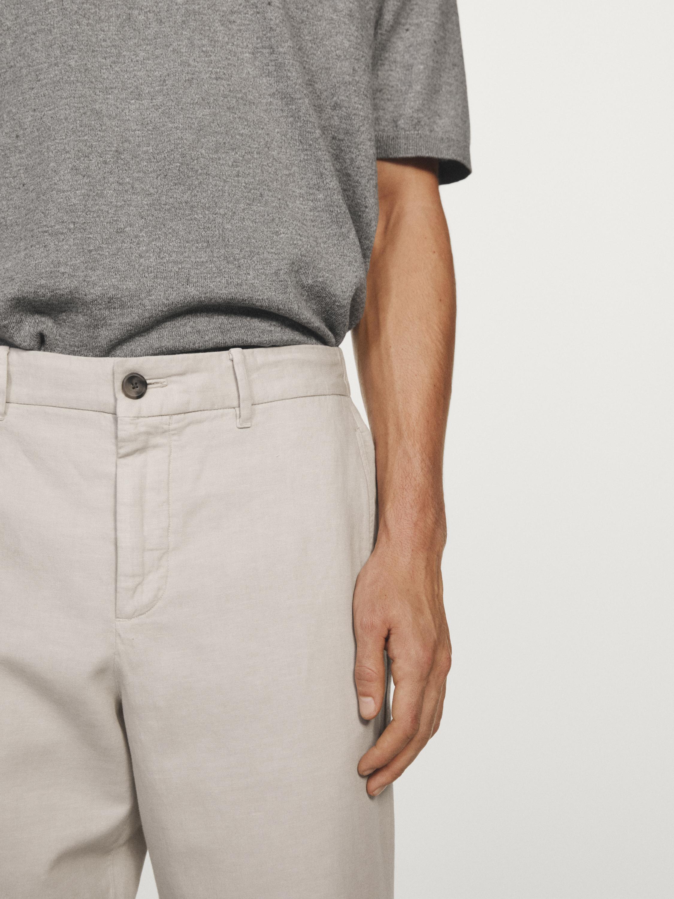 Linen blend tapered fit trousers